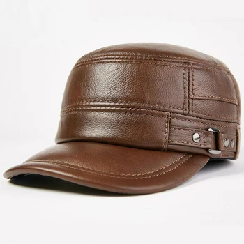 Pălărie din piele pentru Barbati din Piele Sepci de Baseball Capac Plat Negru Maro Millitary Pălărie Bărbați