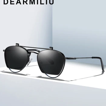 DEARMILIU Unisex Vintage Flip ochelari de Soare Retro Oval Cadru Metalic Ochelari de Soare pentru Barbati Femei de Brand Designer de Cerc Ochelari Oculos