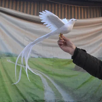 47cm simulare Pasăre pene albe cu coada lungă de raspandire aripile de pasăre model decoratiuni de gradina filmare prop cadou h1075