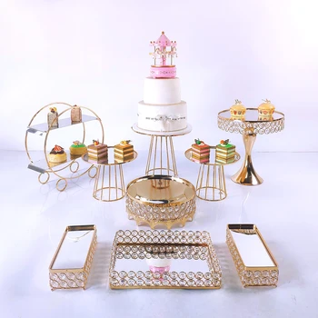 noi sosesc 9pcs oglindă de aur prajitura sta cristal metal acasă creative mare platou cu fructe coș cu fructe acasă set tort instrument