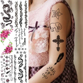 Cruce Neagră Tatuaje Temporare Pentru Femei, Adulți, Bărbați, Copii Realist Stele Elefant Lotus Dragon Tatuaj Fals Autocolant Brațul Tatuaje