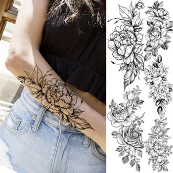 Realist Bujor Flori Tatuaje Temporare Pentru Femei Adulte A Crescut Dahlia Fals Tatuaj Body Art Impermeabil Jumătate Maneca Tatuaje Autocolant