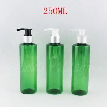 250ML Sticlă de Plastic Verde Cu Argint Lotiune Pompa , 250CC Gel de Dus / Lotiune Sub-îmbuteliere , Gol Container Cosmetice