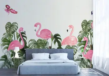 Personalizate 3D tapet mural Nordic mici proaspete flamingo spate broasca testoasa frunze de fundal pictura murala pictura decor