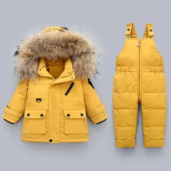 2 buc Set baietel de iarna pentru Fete jos jacheta salopeta pentru copii Îngroșa Cald blana guler de sacou pentru fete Copil snowsuit 0-4Year