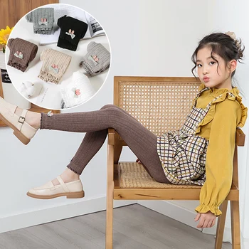 Coreeană jambiere de moda fată ureche de iepure dantelă pantaloni trunchiate de primăvară și de toamnă de bumbac culoare solidă casual pantaloni lungi verticale