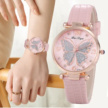 Schmetterling Diamant Zifferblatt Design Frauen Quarz Uhren Modul Casual Damen Armbanduhren Einfache Frau Leder Uhr Montre Femme