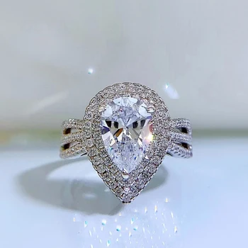 100% argint 925 7 * 10mm picătură de apă ridicat de carbon inel cu diamant femei strălucitoare petrecere de nunta premium bijuterii cadouri