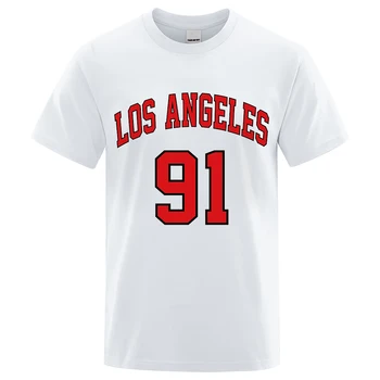 Los Angeles 91 Echipa Uniformă Print Mens T Shirt De Vara Din Bumbac Tricou Supradimensionat Liber Short Sleeve Crewneck Tee Haine De Moda