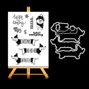 AZSG Christams Iarna Câini Clar Timbre Moare de Tăiere Pentru DIY Scrapbooking/Album Card Decorative Ștampilă de Cauciuc Ambarcațiuni