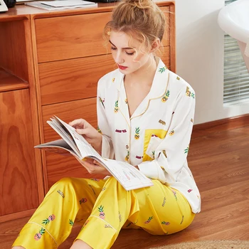 SSH0314 2019 Noua Moda Pijamale Femei Primavara-Vara Sexy Sleepwear de Înaltă Calitate, Satin de Matase Femei Pijamale Femei Pijama Set 2 buc