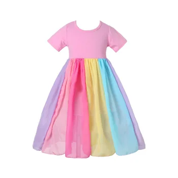 Vara Noi de rochii de 1-6M Copii de Scurt-Maneca Curcubeu Împletit Plasă Fusta de Moda Minimalist Rochie de Printesa