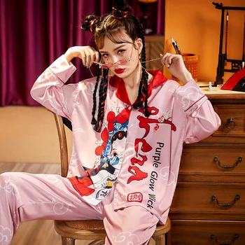 Femei Pijamale De Vara, Pijamale Chinoiserie Sexy Pijama Set Plus Dimensiune Mareea Înaltă Calitate Tesatura De Matase Imitat De Desene Animate