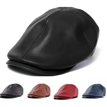 Coreea Retro Stil Britanic Simplu din Piele PU Viziere Pălării Capac de vânzător de ziare Pictor Pălărie pentru Bărbați Și Femei Primavara-Vara Casquette
