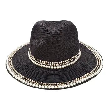 Perla Pălării De Paie Pentru Femei Găleată Pălării De Soare Panglică Bărbați Pălărie De Paie Vara Panama Formale Petrecere În Aer Liber La Picnic Găleată Pălărie Alb Negru