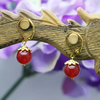 10mm piatra Naturala stil Etnic Roșu Calcedonie de aur de Culoare margele Cercei pentru femei fete doamne cadouri bijuterii DIY Earbob Cercel