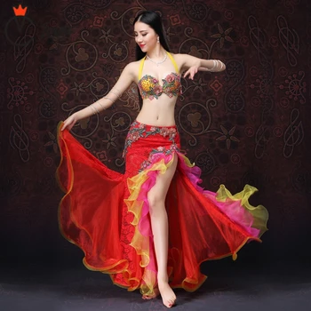 Dansul din buric Haine Nou stil de Performanță Femei pentru dans Oriental, Dans, Costume Sutien Fusta BellyDance Costum 2 buc