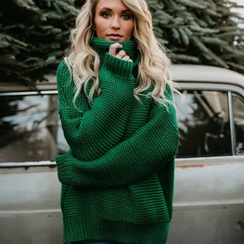 2018 Pulover Vrac Mujer Toamna Iarna Verde Pulover Femei Pulover Tricotate cu Maneci Lungi Femei pulovere și Pulovere