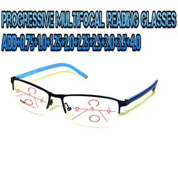 Multifocală Progresivă Anti Blu Lumina Ochelari De Citit Cadru Negru Bărbați Femei De Înaltă Calitate De Afaceri Halfrim +0,75 La +4.0
