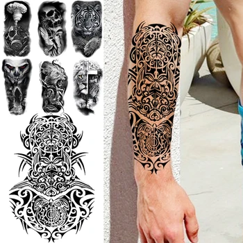 3D Indian Maori Antebrat Tatuaje Temporare Pentru Bărbați Adulți Vampir Craniu de Tigru Realist Tatuaj Fals Impermeabil Jumătate Maneca Tatuaje