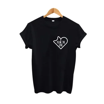 Bun Feline Dragostea Pocket T-shirt Iubitorii de Pisici Amuzant Spunând Tricouri Tumblr Femei Alb-Negru Graphic Tee Pisoi Harajuku Topuri