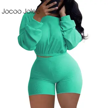 Jocco Jolee 2021Women Vara Tricot Cutat Solidă Maneca Lunga Top Si Elastic Talie Mare Pantaloni Skinny Două Seturi de Piese Casual Sport