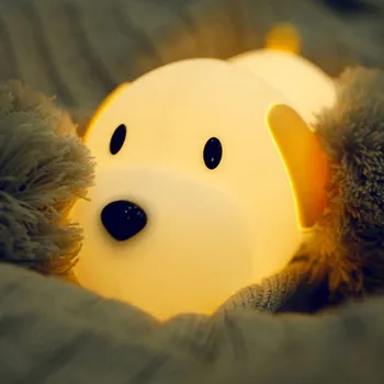 Silicon Câine Lumină de veghe LED cu Senzor Tactil 2 Culori Estompat Timer USB Reîncărcabilă Noptiera Catelus Lampă pentru Copii Cadouri pentru Copii
