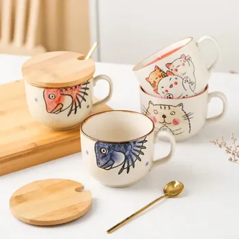 500ml Japonez Stil Retro Cana Ceramica Creative Drăguț Mare Fata de Cat Cadou Ceai de după-Amiază Cana de Birou din Gresie Cafea Sticla