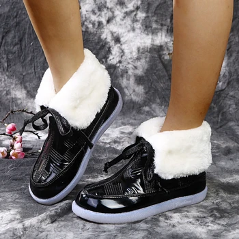 2021 Nou Brand de Moda Femeie Pantofi Impermeabil Rotund Toe Dantela-Up Plat cu Scurt de Pluș Cald Iarna Zapada Ghete