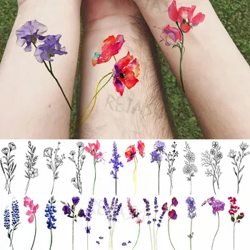 Culoare Sweetpea Flori Tatuaje Temporare Pentru Femei Adulte Lavanda Crin Lalea False Rezistent La Apă Tatuaj Body Art, Pictura Tatoo Decal