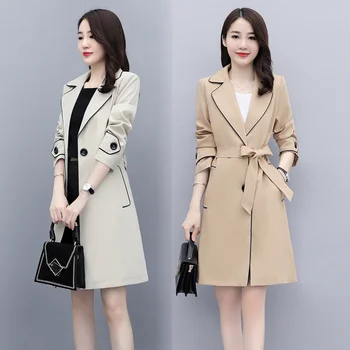 Hanorac femei 2021 primăvară și de toamnă nou stil coreean temperament două butoane de dantelă mid-lungime haina