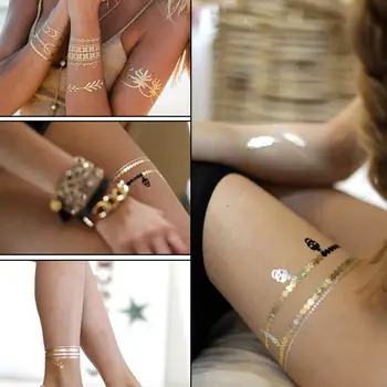 Tatuaj Aur Sexul Produse Colier Bratara Tatuaj Metal Femei Flash Metalic De Aur, Argint Tatuaje