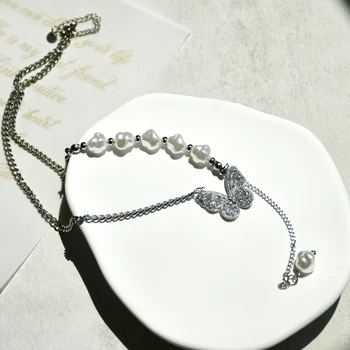 Elegant Pearl Fluture Cristal Pandantiv Colier Pentru Femei De Moda Din Oțel Inoxidabil Lanț Petrecere De Nunta Bijuterii