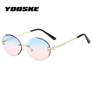 YOOSKE fără ramă Rotund ochelari de Soare Femei de Moda Clar Gradient de Ochelari de Soare Vintage de Designer de Brand Oval ochelari de soare pentru Femei UV400