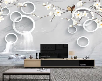 Tapet personalizat Marmură 3D Cascada Peisaj Magnolie Floare Și Pasăre Living Fundal de Perete Decorative Pictura Murala