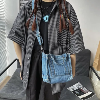 Moda pentru femei Denim Messenger Geanta Casual Moale-a Confruntat cu Fermoar Geanta pentru Femei Designer Strada Geanta de Umar pentru Femei 2021 Noi