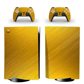 Culoare de aur PS5 Standard Disc de Piele Autocolant Decal pentru PlayStation 5 Console si 2 Controlere PS5 Disc de Piele de Vinil