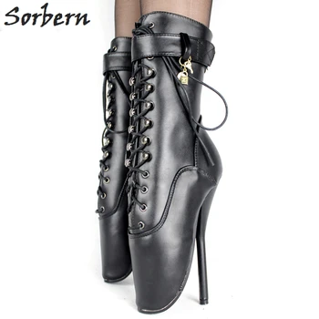 Sorbern Sexy Spike Toc de BALET Negru Cizme Jumătatea Vițel Fetish Balet, Cizme Dantela-Up Pantofi Femeie Plus Dimensiune