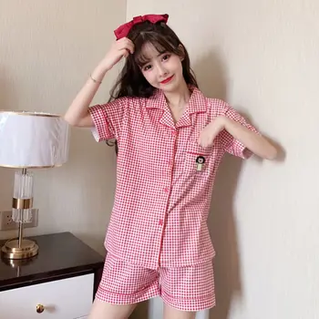 Femei Vara Pijama Costum Stil coreean Dulce Doamnelor Liber Pijamale Scurte Sleevee de Sus pantaloni Scurți 2 buc Utilaje