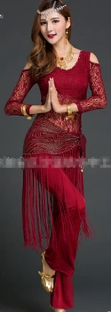 1set/lot femeie indian dansul dantelă set de burtă de dans de dantelă costum de top, pantaloni solduri eșarfă
