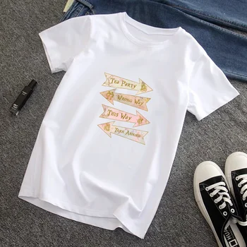 Vara Tipărite Femeie T-shirt Harajuku Grafic de Moda T-shirt cu Maneci Scurte Pointer T-shirt de Sus ulzzang Retro Feminin Alb Tshir
