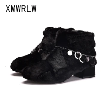 XMWRLW Femei Glezna Cizme 2020 Iarna Pluș Cald Blana Femei Cizme de Moda pantofi cu Toc Glezna Cizme Pentru Femei Încălțăminte de Iarnă, Cizme
