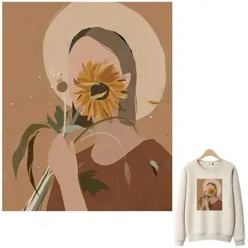 Iron-On Transfer Pentru Haine De Floarea-Soarelui Fata De Un Nivel De Lavabil Femeie T-Shirt Thermoadhesive Patch-Uri Mici Proaspete Îmbrăcăminte Autocolant
