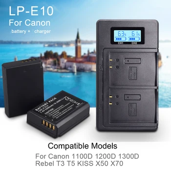 PALO 2 buc LP-E10 aparat de Fotografiat Baterie LP E10 LPE10 înlocuire baterie+LCD Dual USB Incarcator pentru Canon 1100D 1200D 4000D Kiss X50 X70