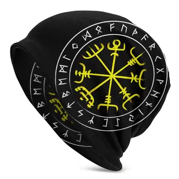 Capota Pălării hip-hop Adulți Bărbați Pălărie Tricot Vegvisir Futhark Vikingii Tee Busola Rune capac de Protecție Vintage Unisex Tricotat Pălărie