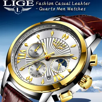 Moda Casual LIGE 8911 Bărbați Ceasuri de Lux din Piele de Afaceri Cuarț Bărbați Impermeabil Ceas Sport Cronograf Ceas Ceasuri de mana
