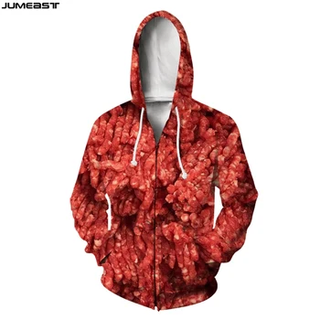 Jumeast Jacheta Barbati Femei Hoodies Mâncare de Carne 3D Supradimensionate Fermoar Strat de Streetwear Harajuku Pulover de Primavara Toamna Trening