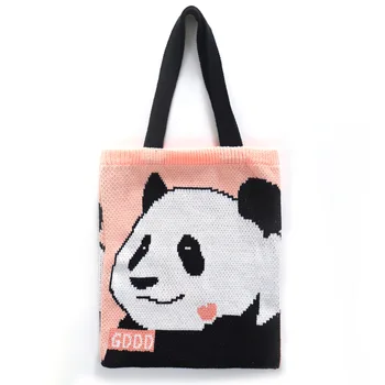 Drăguț Panda Tricotate Sac Japoneză și coreeană Țesute Sac Plic Tendință de Moda Portabile de Cumpărături Pungă de Umăr, Sac de Tricotaj