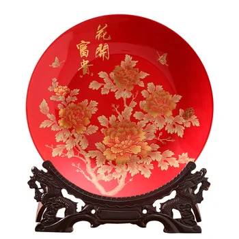 Jingdezhen Porțelan Bujor Mare Agățat Farfurie Farfurie Decorativa Stil Chinezesc Decor Acasă Pridvor Birou Artizanat, Ornamente