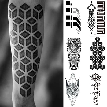 Carouri negru Impermeabil Tatuaj Temporar Autocolante Geometrie Linie de Artă Transfer de Apă Tigru Tatuaj Fals Flash Tatuaj pentru Barbati Femei